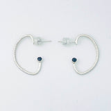 Sterling Silver Half Hoop Post Earrings - Black Spinel