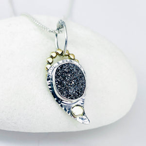 Black Druzy Quartz Crystal Pendant - Moonseed Talisman