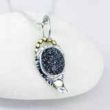 Black Druzy Quartz Crystal Pendant - Moonseed Talisman