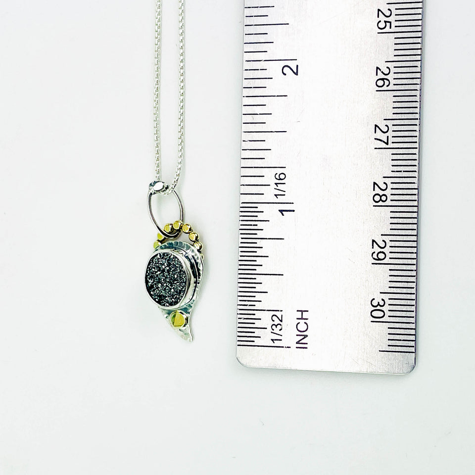 Black Druzy Quartz Crystal Pendant - Moonseed Talisman