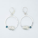 Sterling Silver Hoop Dangle Earrings - Blue Topaz Lotus