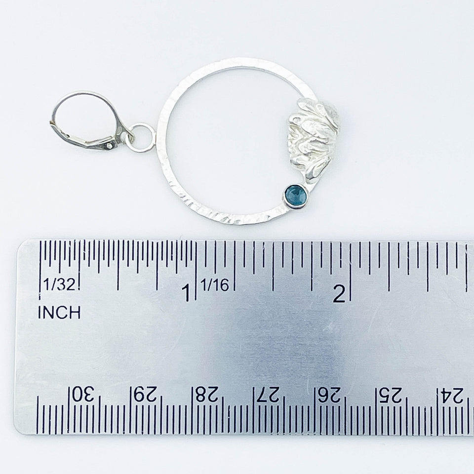 Sterling Silver Hoop Dangle Earrings - Blue Topaz Lotus