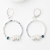Sterling Silver Hoop Dangle Earrings - Blue Topaz Lotus