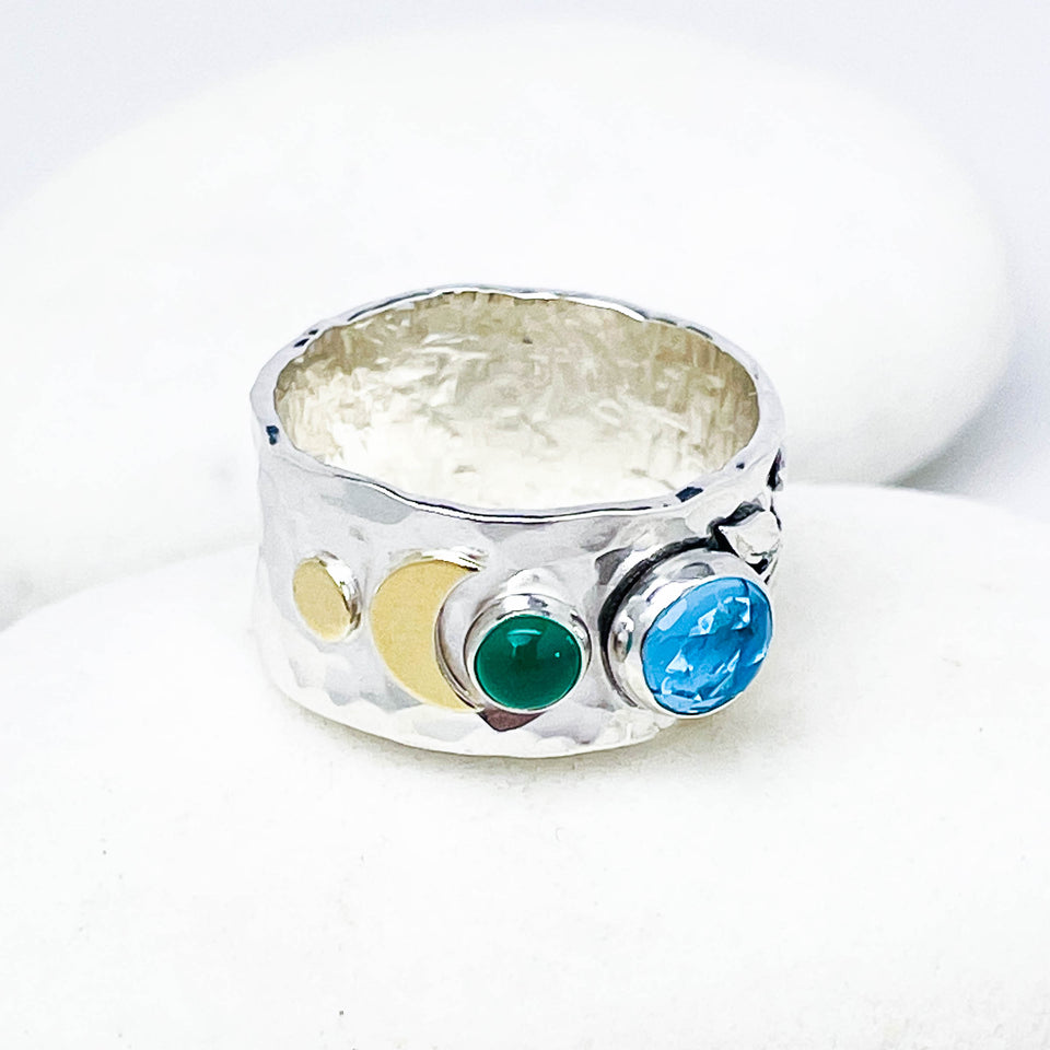 Sterling Silver Celestial Branch Ring - Wide Band Ring Size 7