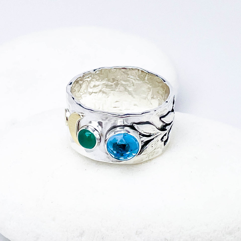 Sterling Silver Celestial Branch Ring - Wide Band Ring Size 7