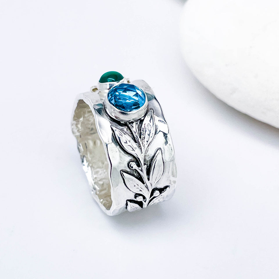 Sterling Silver Celestial Branch Ring - Wide Band Ring Size 7