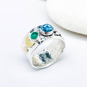 Sterling Silver Celestial Branch Ring - Wide Band Ring Size 7