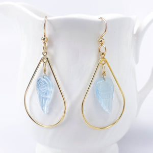 Angel Wing Earrings Aquamarine and Gold Filled