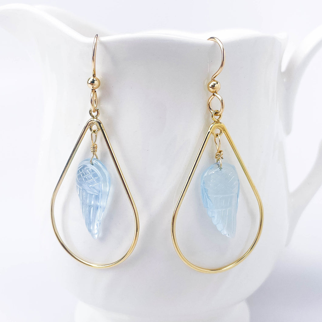 Angel Wing Earrings Aquamarine and Gold Filled