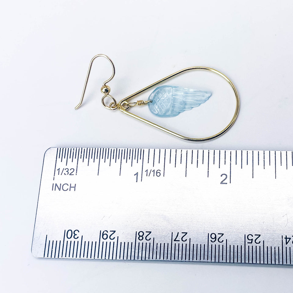 Angel Wing Earrings Aquamarine and Gold Filled