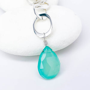 Chunky Sterling Silver Chain Necklace | Chalcedony Stone