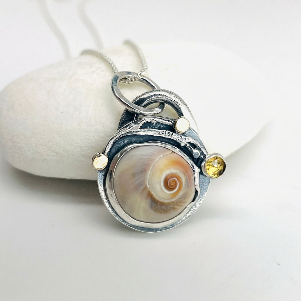 Citrine Shark Eye Shell Necklace - DawnsArtisanJewelry.com