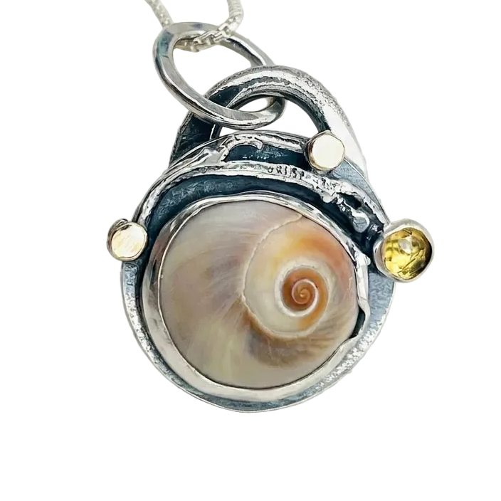 Citrine Shark Eye Shell Necklace - DawnsArtisanJewelry.com