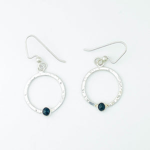 Sterling Silver Small Hoop Earrings - Black Spinel