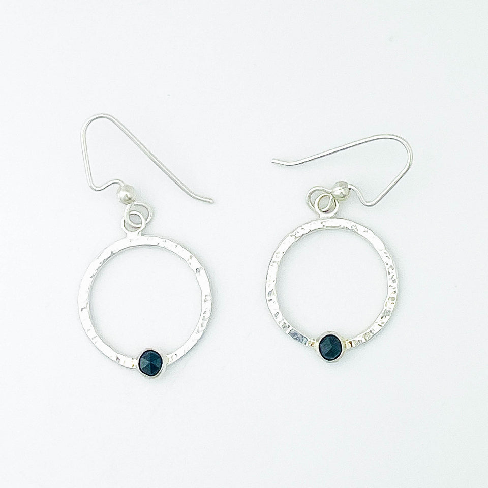 Sterling Silver Small Hoop Earrings - Black Spinel