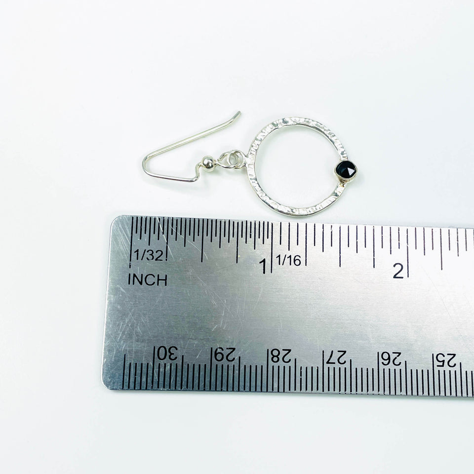 Sterling Silver Small Hoop Earrings - Black Spinel