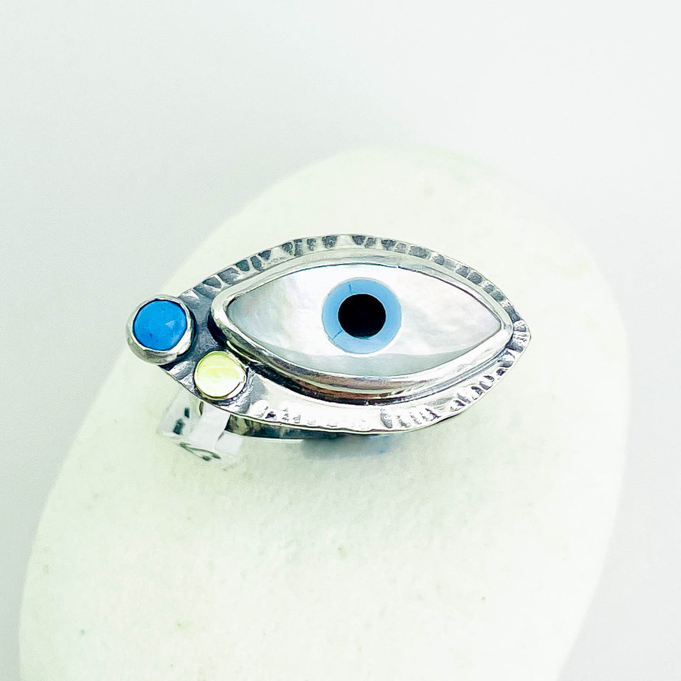 Sterling Silver Eye of Protection Ring - All Seeing Eye Talisman Size 8