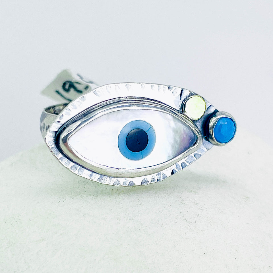 Sterling Silver Eye of Protection Ring - All Seeing Eye Talisman Size 8