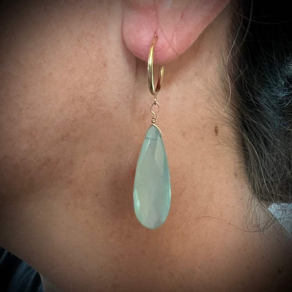 Gold Dangle Earrings Chalcedony Stone Studs
