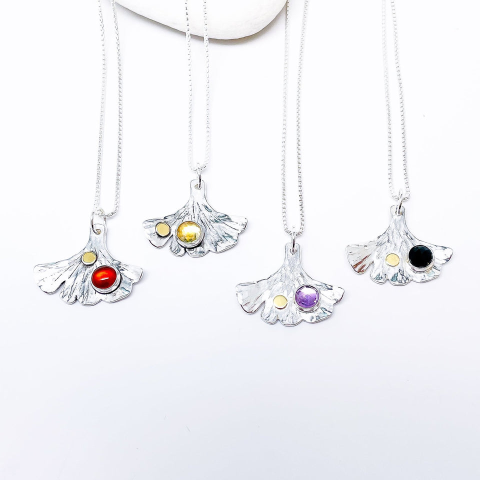 Ginkgo Necklaces with Semi Precious Stones