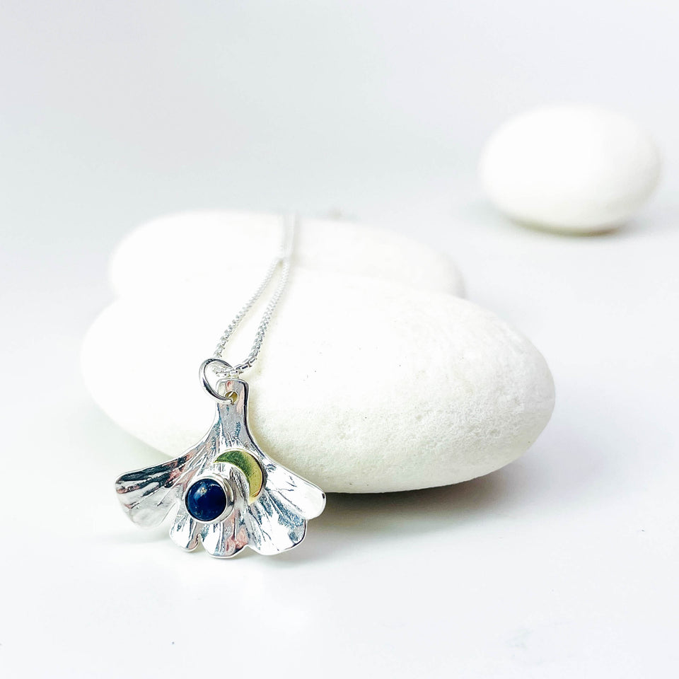 Sterling Silver Ginkgo Pendants Crescent Moon | Ginkgo Soul Resilience Talisman