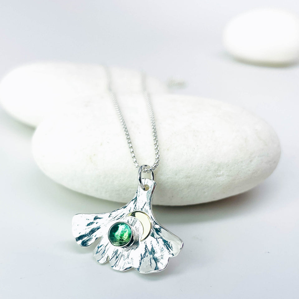 Sterling Silver Ginkgo Pendants Crescent Moon | Ginkgo Soul Resilience Talisman