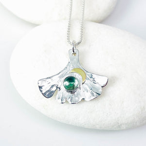 Sterling Silver Ginkgo Pendants Crescent Moon | Ginkgo Soul Resilience Talisman