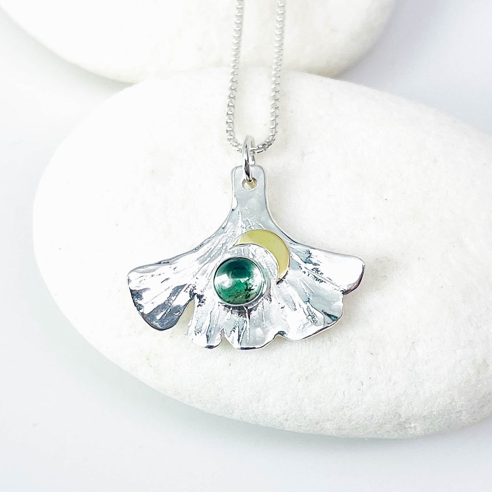 Sterling Silver Ginkgo Pendants Crescent Moon | Ginkgo Soul Resilience Talisman