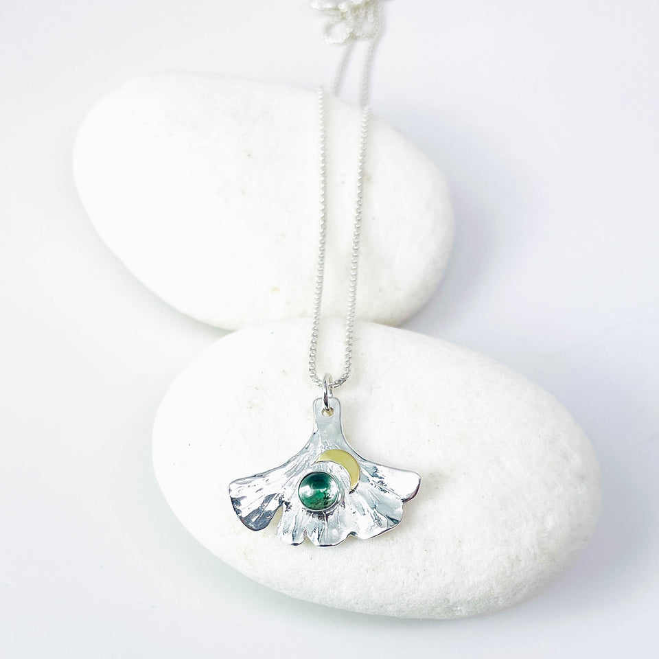 Sterling Silver Ginkgo Pendants Crescent Moon | Ginkgo Soul Resilience Talisman