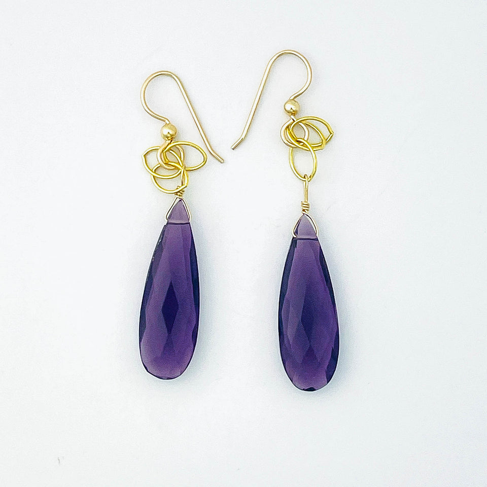 Gold and Amethyst Dangle Earrings