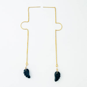 Onyx and Gold Angel Wings Threader Earrings