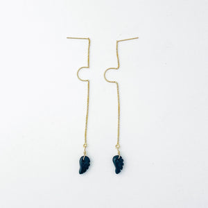 Onyx and Gold Angel Wings Threader Earrings