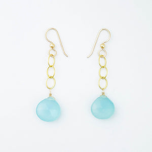 Gold and Faceted Chalcedony Dangle Earrings