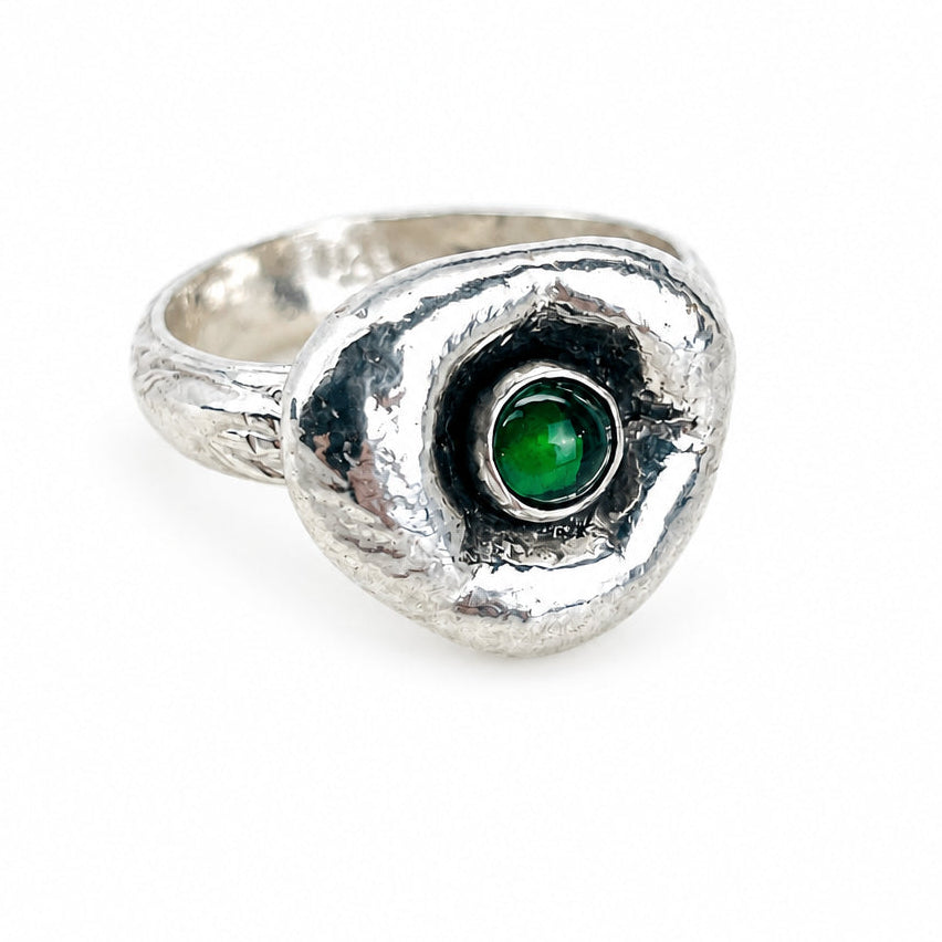 Green Tourmaline Crater Ring Size 8