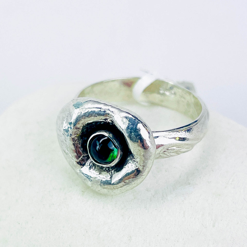 Green Tourmaline Crater Ring Size 8