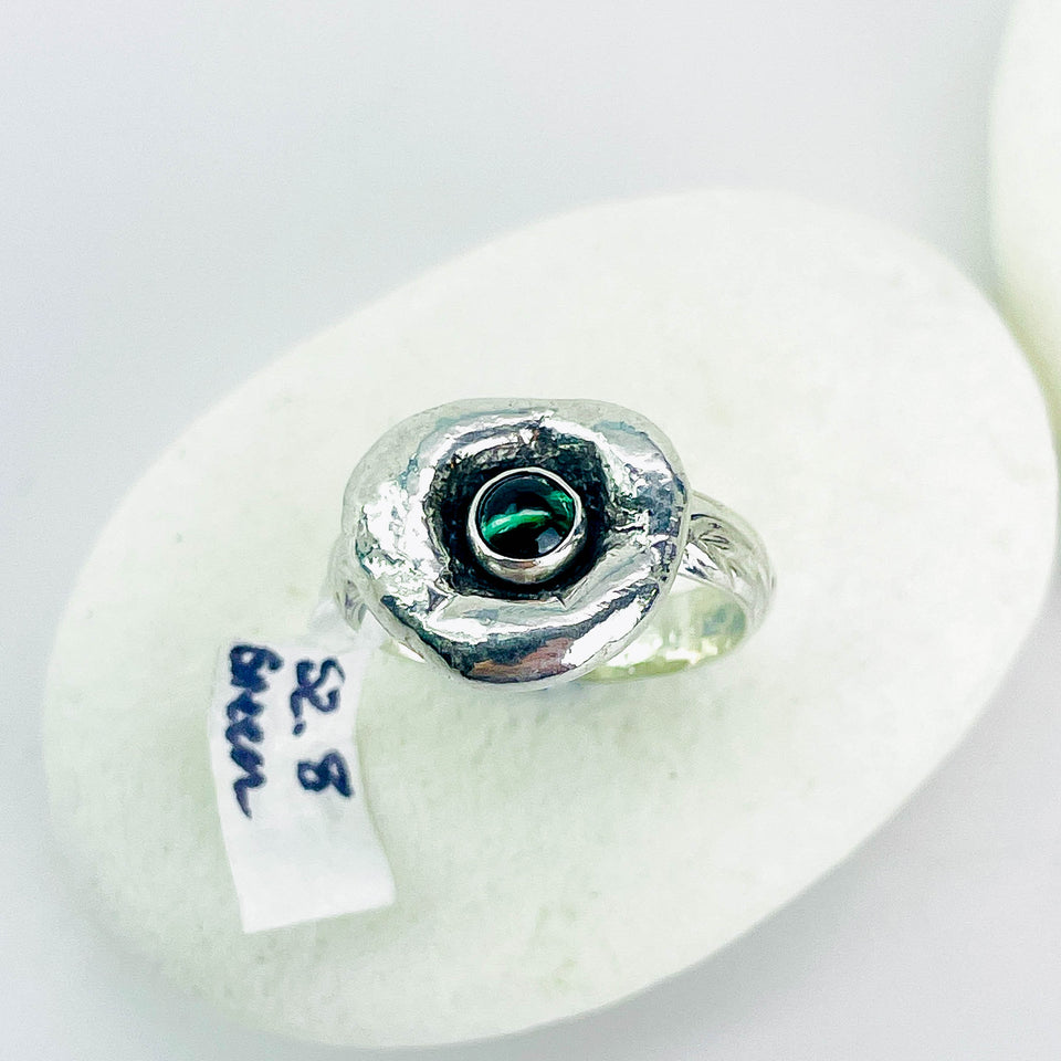 Green Tourmaline Crater Ring Size 8
