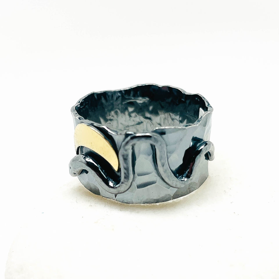 Gunmetal Sterling Silver Serpent Ring Size 8 1/2 Spiritual Insight Talisman