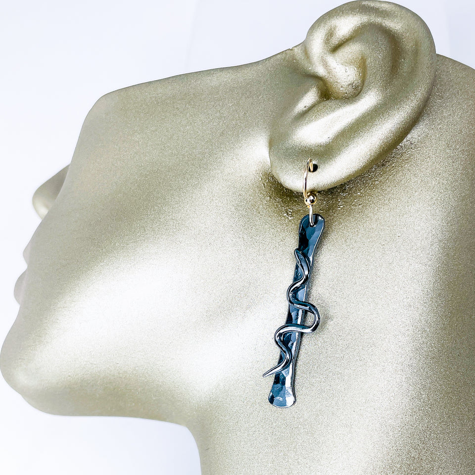 Gunmetal Sterling Silver Snake Earrings