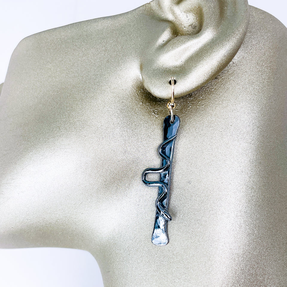 Gunmetal Sterling Silver Snake Earrings