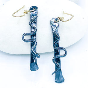 Gunmetal Sterling Silver Snake Earrings