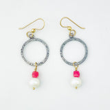 Sterling Silver Small Hoop Earrings - Gunmetal & Beads