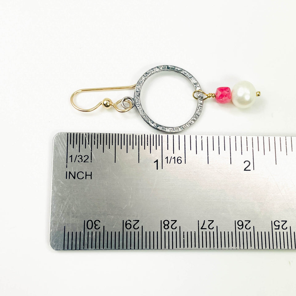 Sterling Silver Small Hoop Earrings - Gunmetal & Beads