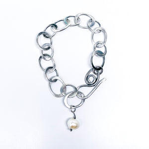 Sterling Silver Chunky Chain Bracelet with Pearl