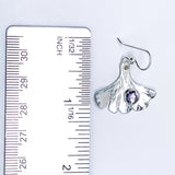 Sterling Silver Ginkgo Leaf Earrings - Amethyst