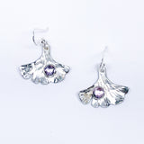 Sterling Silver Ginkgo Leaf Earrings - Amethyst