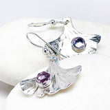 Sterling Silver Ginkgo Leaf Earrings - Amethyst