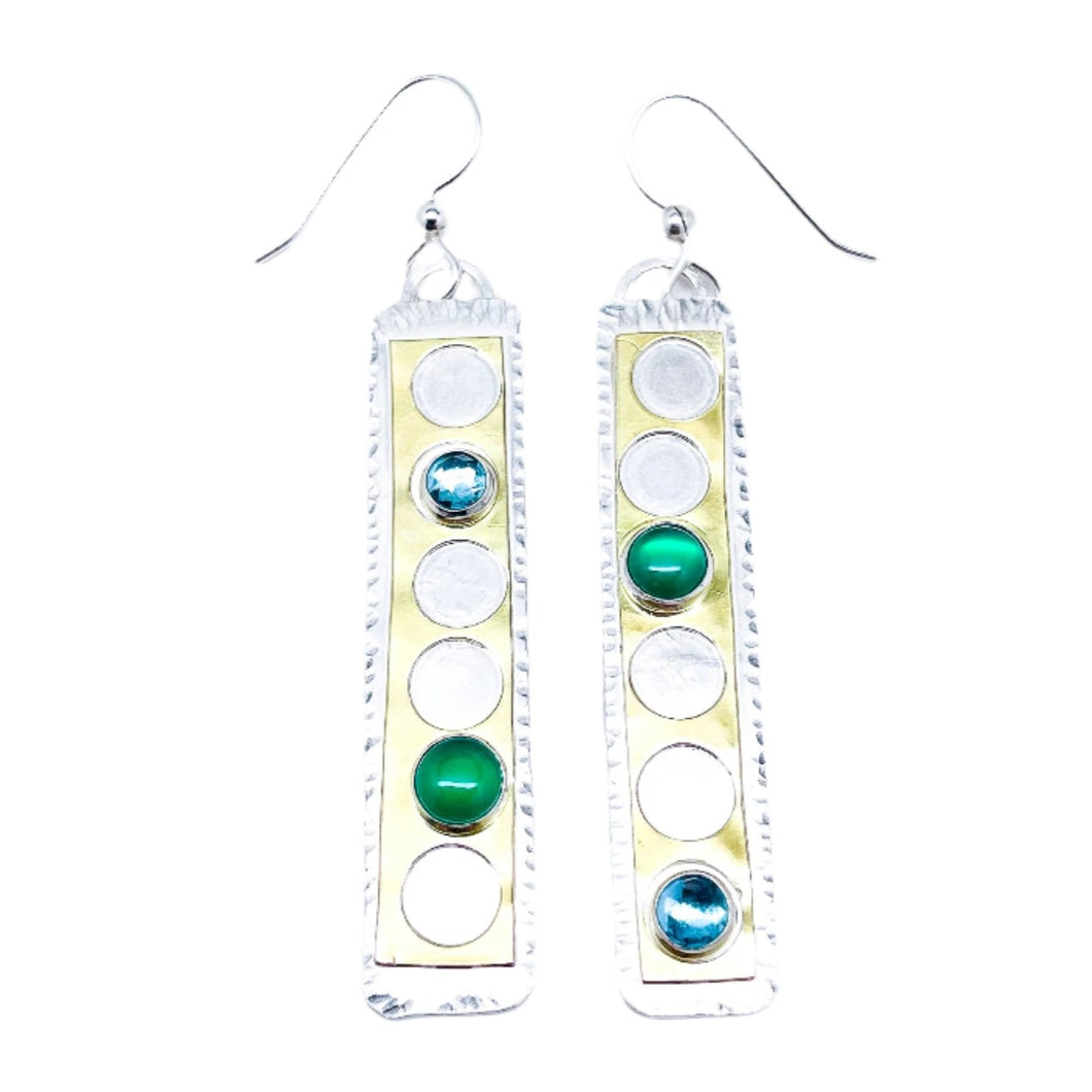 Sterling Silver Green Onyx Earrings - Holy Gold Earrings, Gold, Blue Topaz