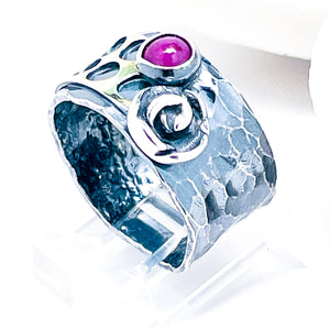 Gunmetal Sterling Silver Ruby Rose Ring Size 7