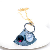 Garnet Moonstone Pendant Necklace with Gold Chain