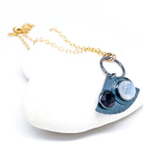 Garnet Moonstone Pendant Necklace with Gold Chain